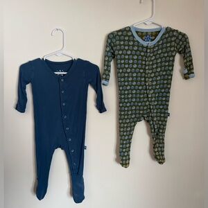Kickee Pants, Two (2) Boys Onesie Footies, Size 0-3 Months